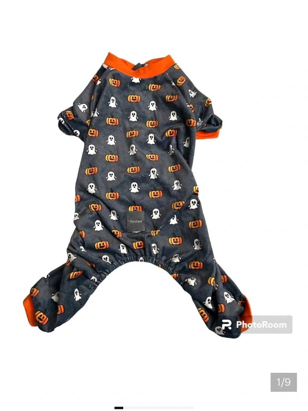 LIKE NEW FuzzYard Halloween Pumpkin & Ghost Gray Plush Dog Pajamas - Size 3